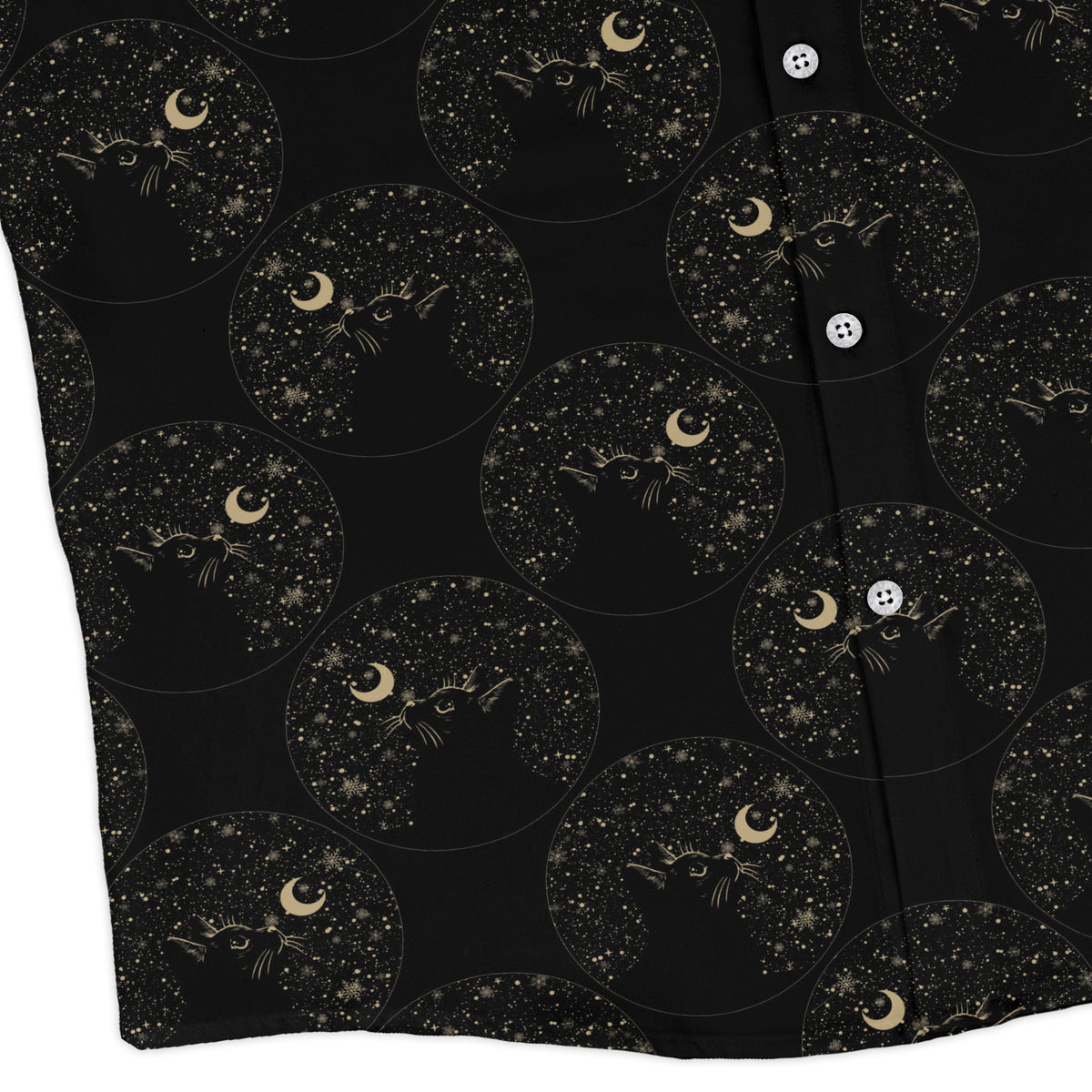 Snowy Kitty Night Long Sleeve Button Up Shirt corner