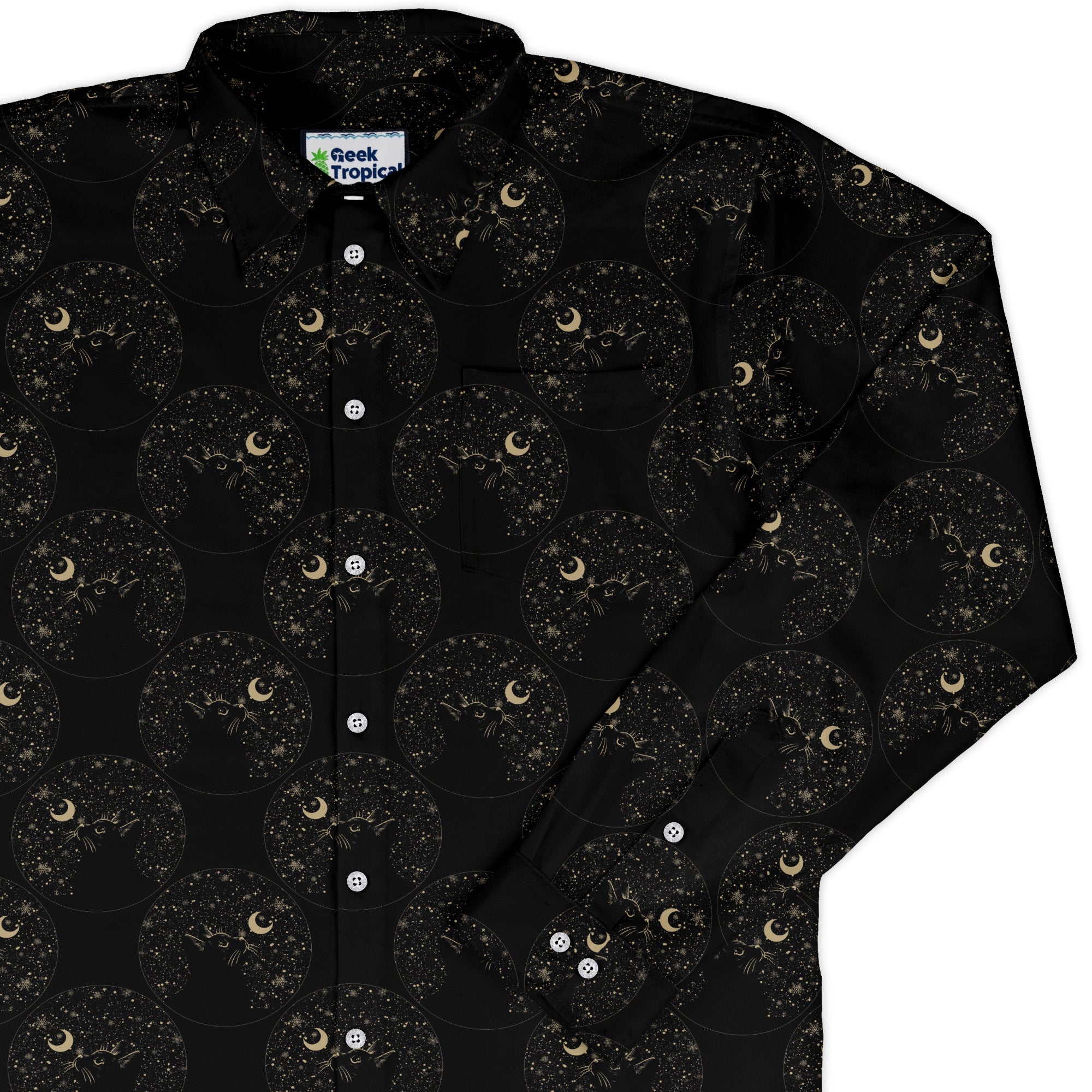 Snowy Kitty Night Long Sleeve Button Up Shirt cover