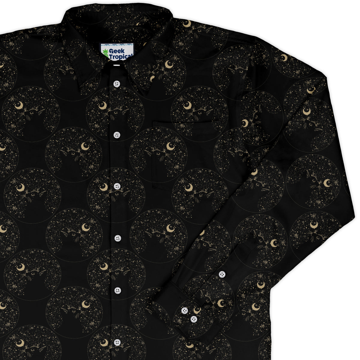 Snowy Kitty Night Long Sleeve Button Up Shirt cover