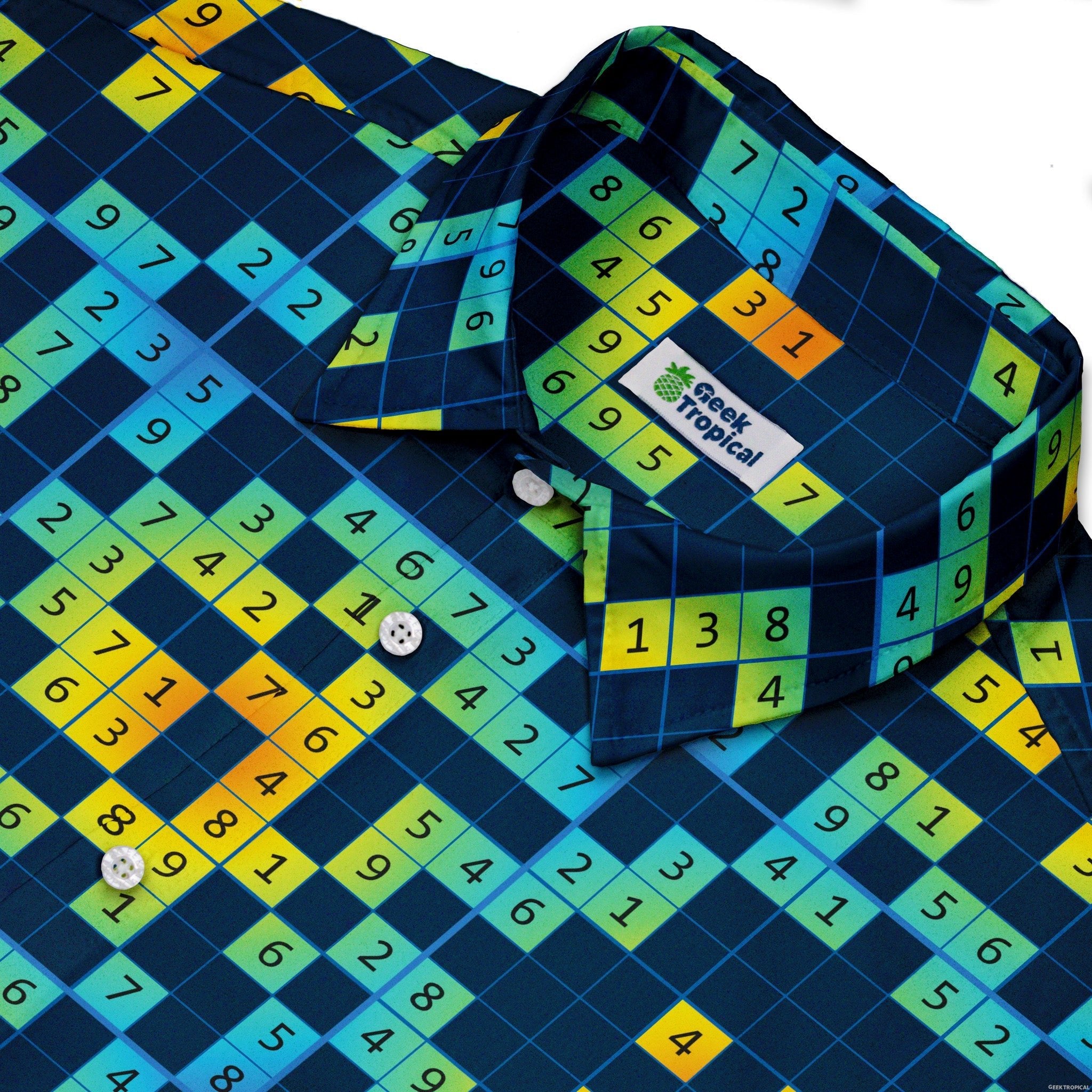 Sodoku Math Puzzle Button Up Shirt - adult sizing - mathematics print -