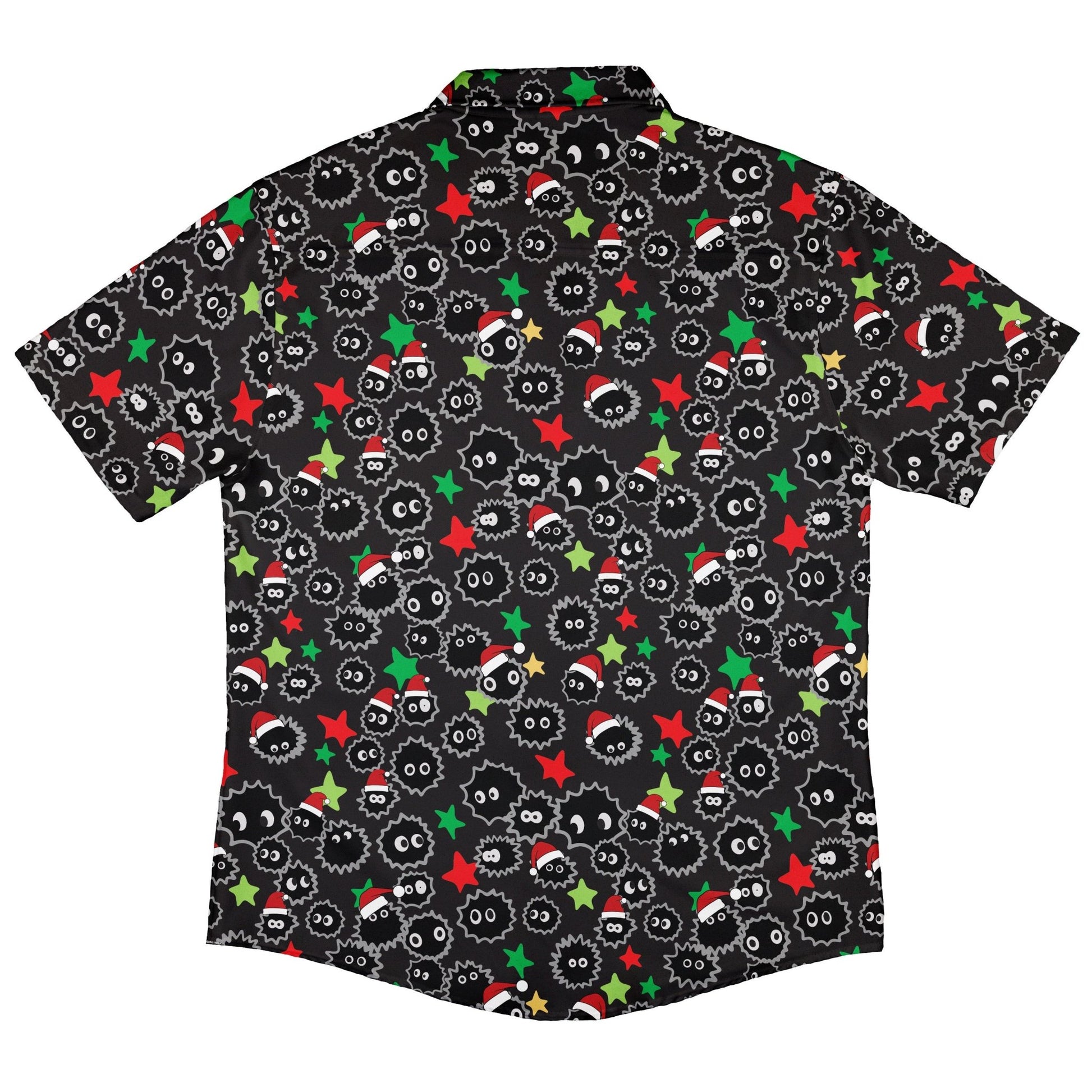 Sootsprite Santas Button Up Shirt Geek Nerd adult sizing Anime Christmas Print