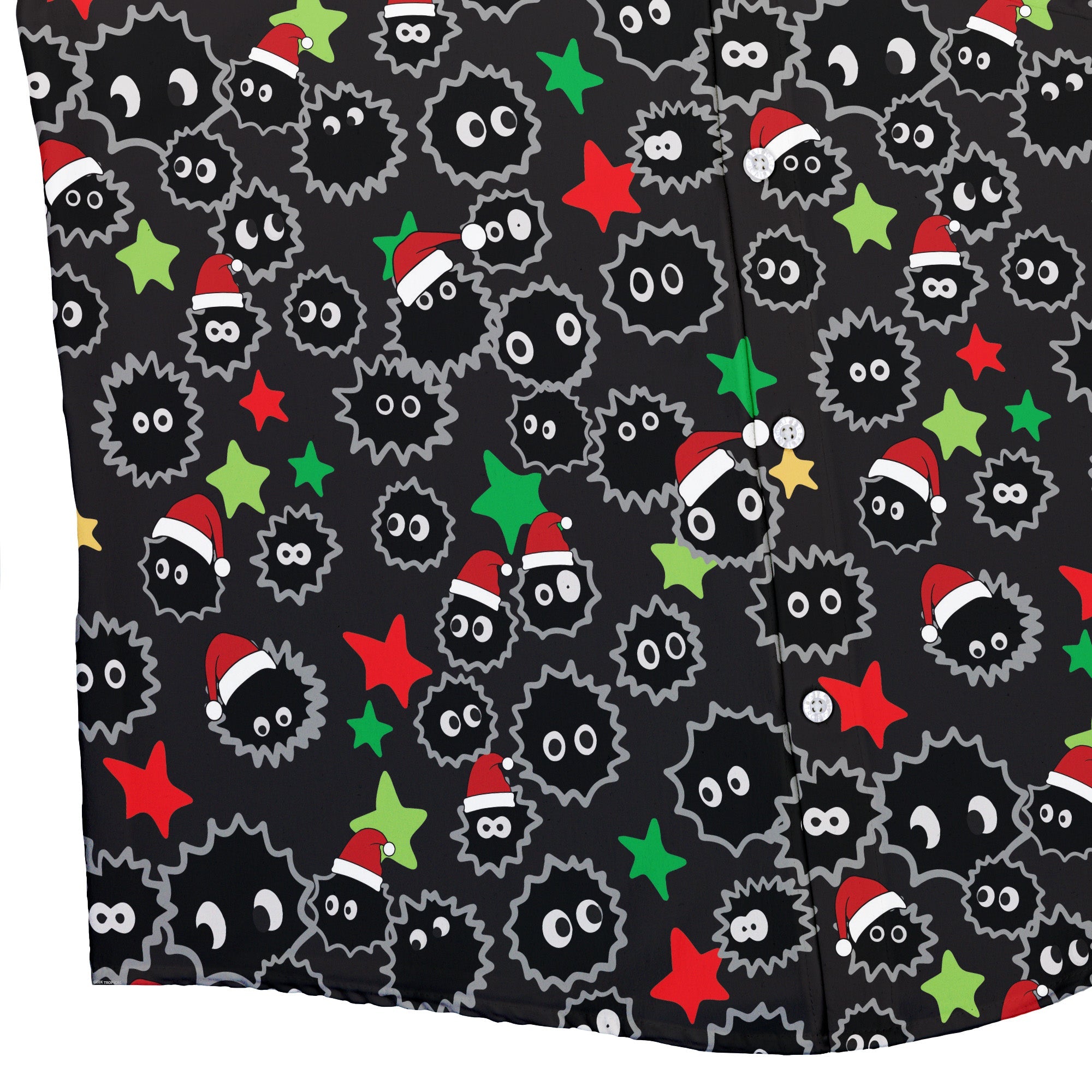 Sootsprite Santas Button Up Shirt Geek Nerd adult sizing Anime Christmas Print