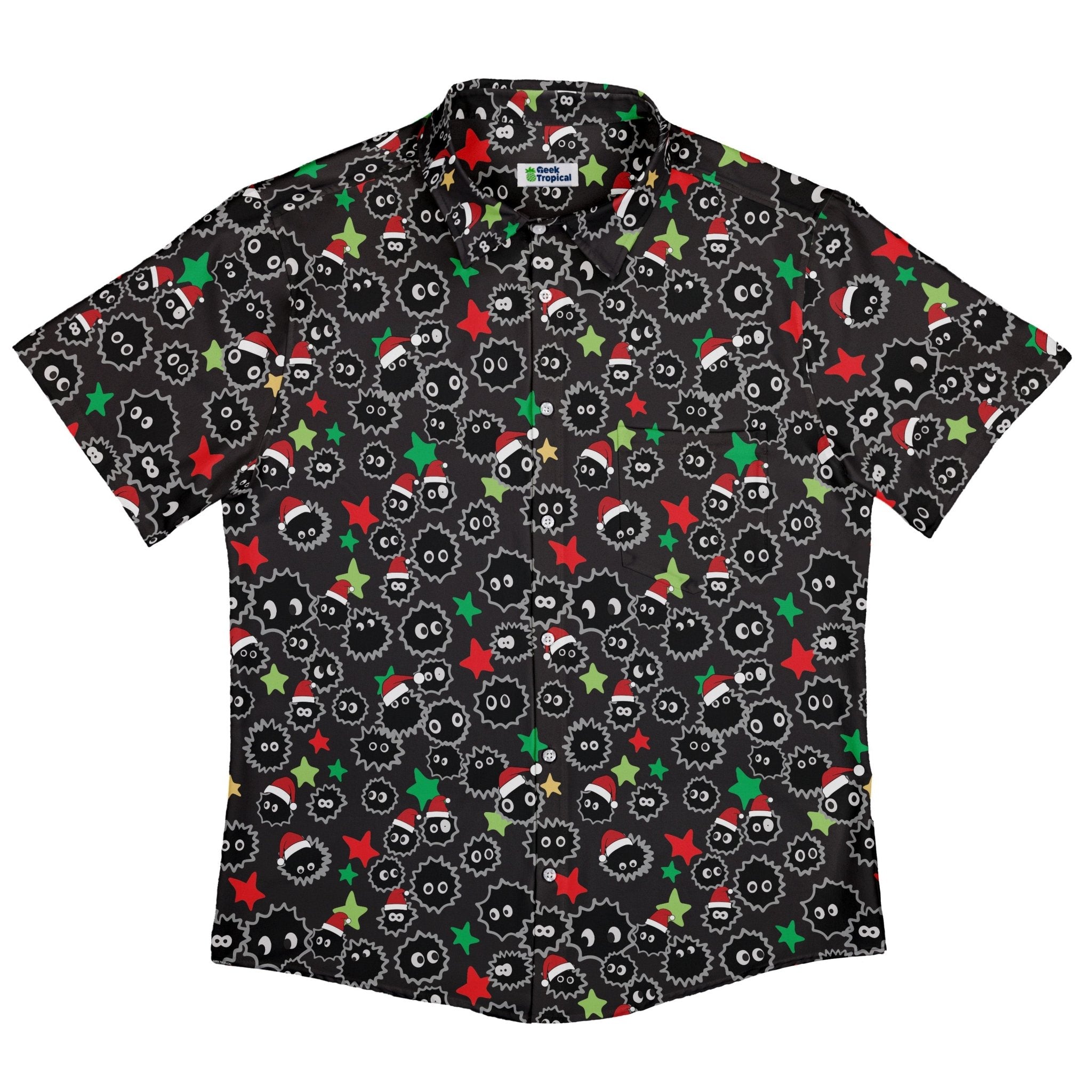 Sootsprite Santas Button Up Shirt Geek Nerd adult sizing Anime Christmas Print