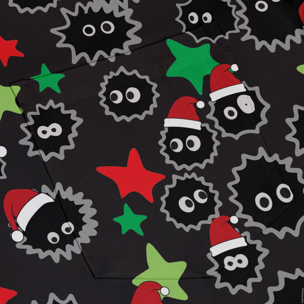 Sootsprite Santas Button Up Shirt Geek Nerd adult sizing Anime Christmas Print