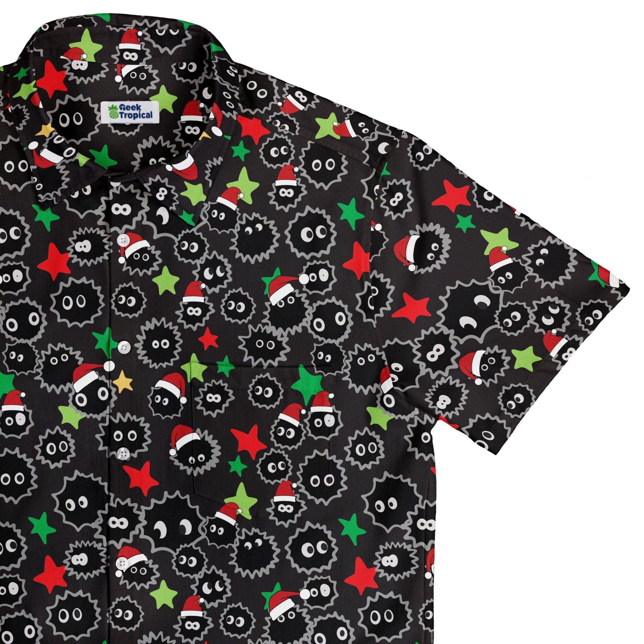 Sootsprite Santas Button Up Shirt Geek Nerd adult sizing Anime Christmas Print