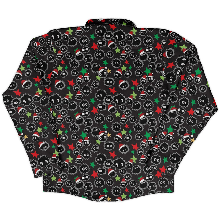 Sootsprite Santas Long Sleeve Button Up Shirt Geek Nerd adult sizing Anime Christmas Print