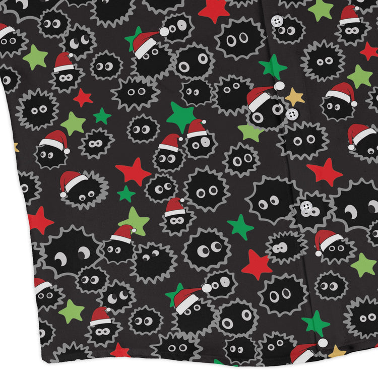 Sootsprite Santas Long Sleeve Button Up Shirt Geek Nerd adult sizing Anime Christmas Print