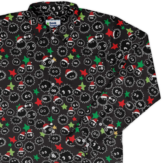 Sootsprite Santas Long Sleeve Button Up Shirt Geek Nerd adult sizing Anime Christmas Print