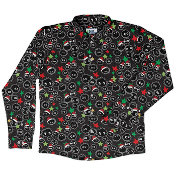 Sootsprite Santas Long Sleeve Button Up Shirt Geek Nerd adult sizing Anime Christmas Print