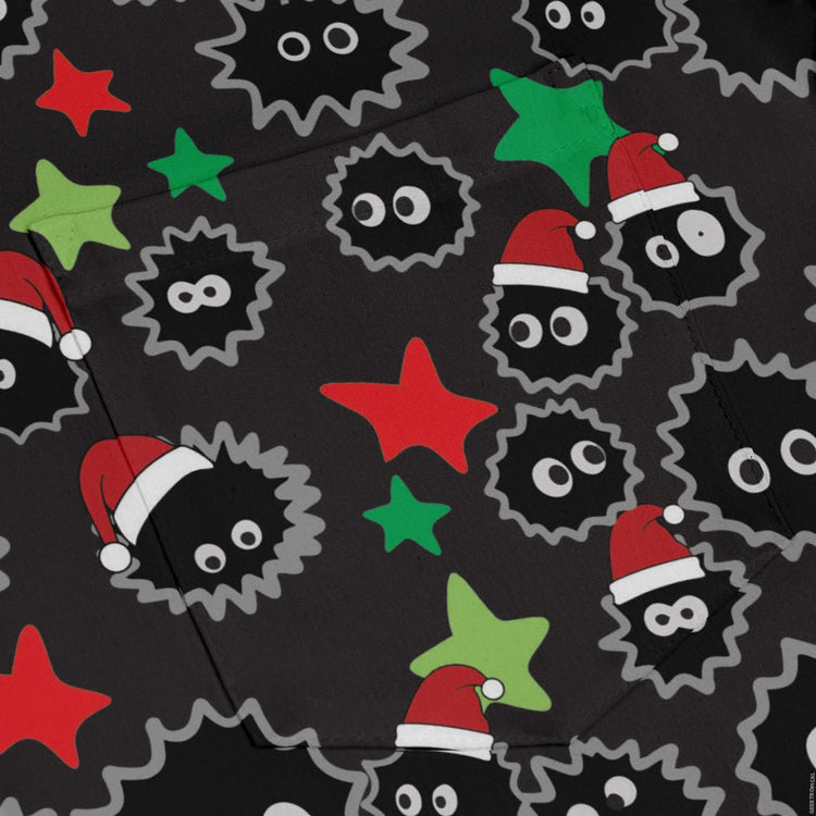 Sootsprite Santas Long Sleeve Button Up Shirt Geek Nerd adult sizing Anime Christmas Print