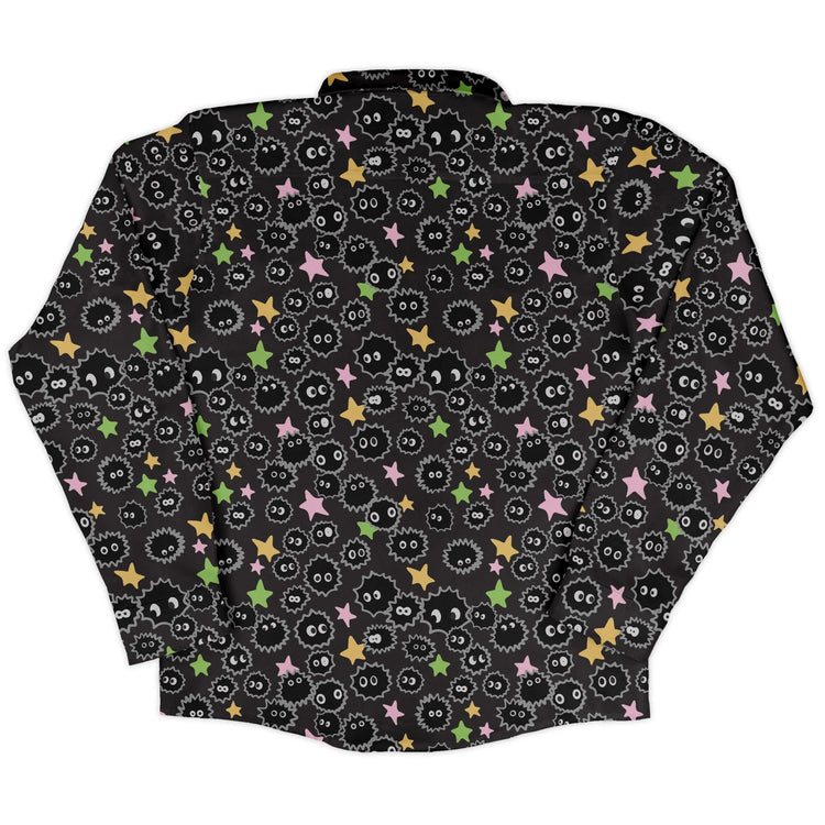 Sootsprites Anime Long Sleeve Button Up Shirt Geek Nerd adult sizing Anime Design by Heather Davenport