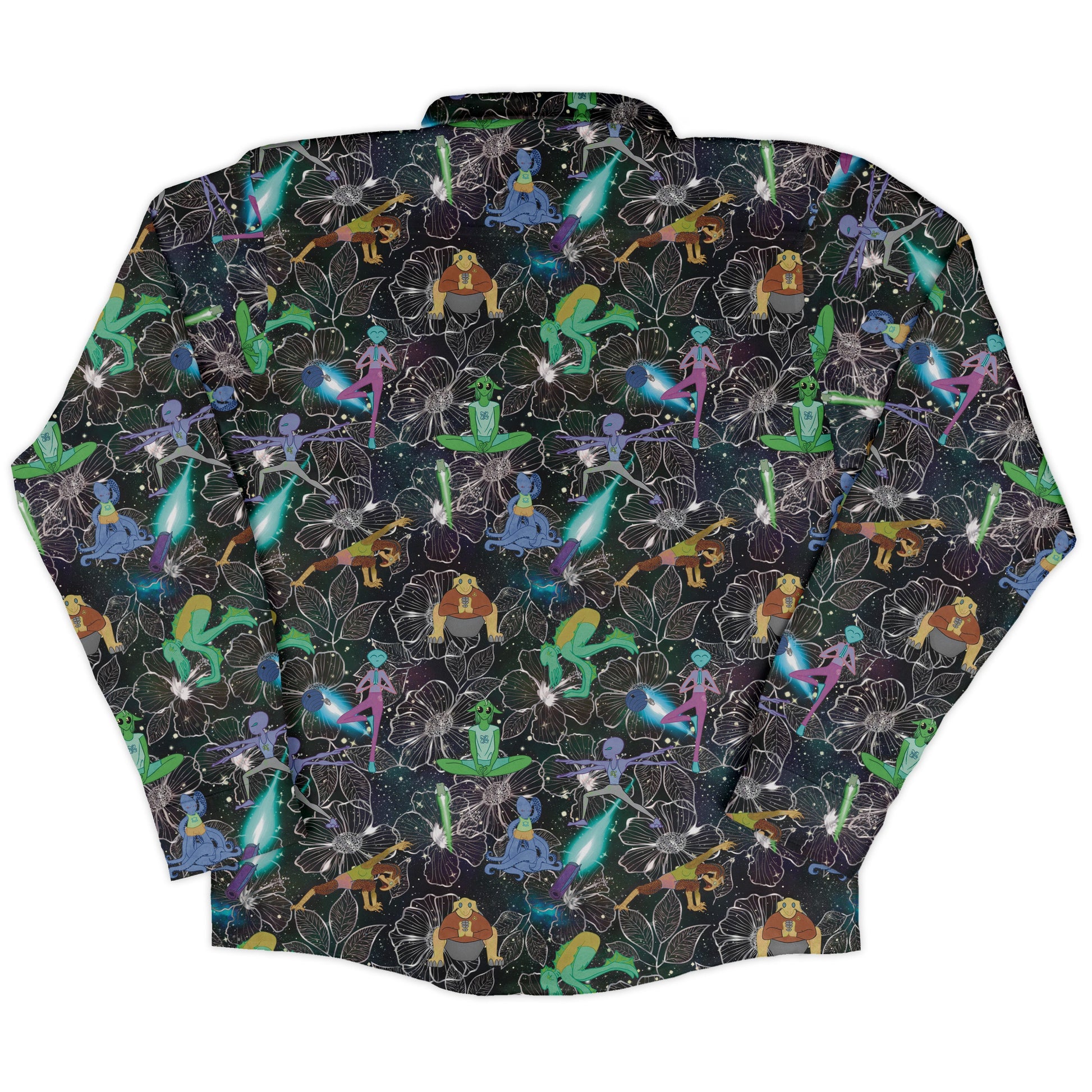Space Alien Yoga Black Long Sleeve Button Up Shirt
