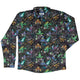 Space Alien Yoga Black Long Sleeve Button Up Shirt Geek Nerd adult sizing Designs by Nathan FLOW DESC WRITING