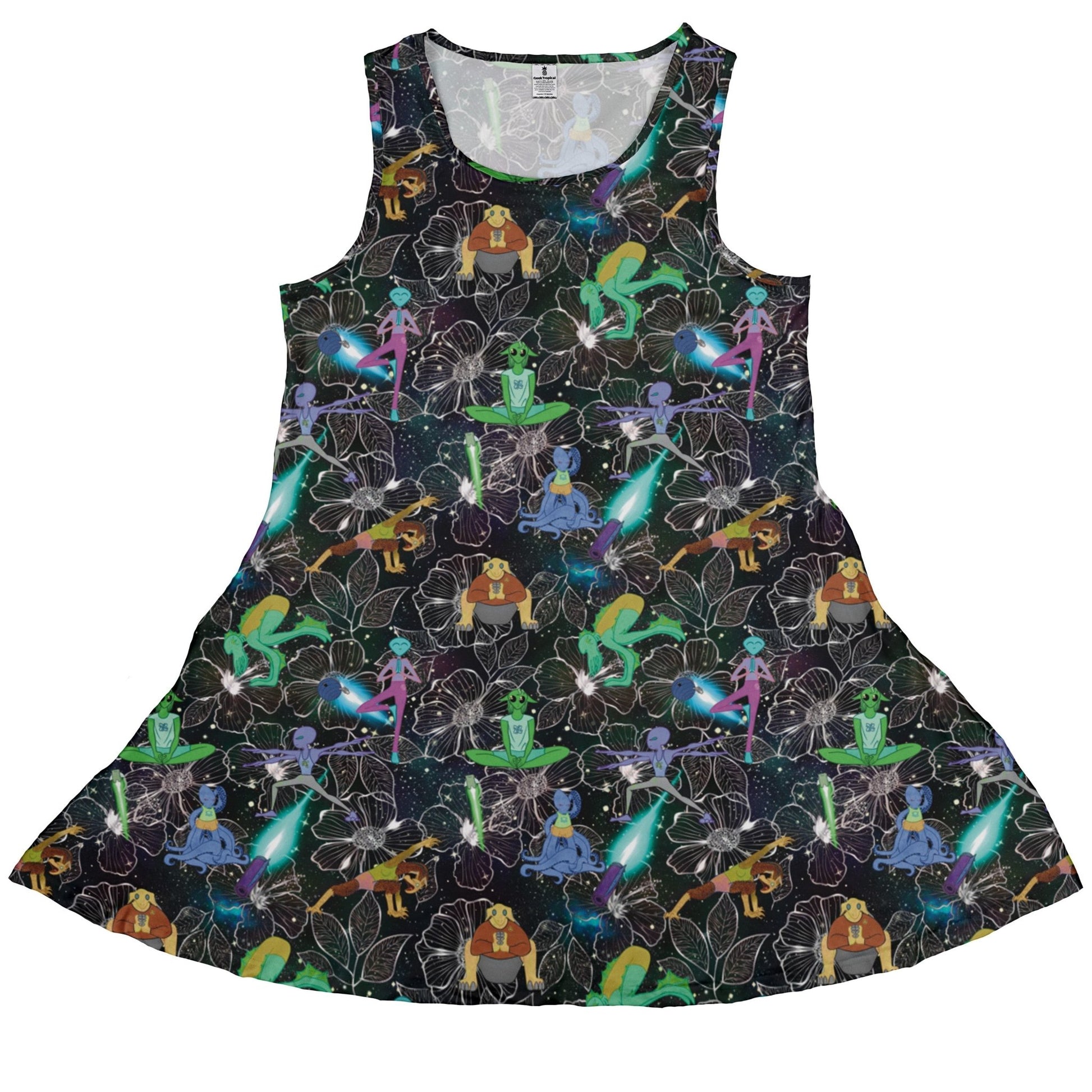 Space Alien Yoga Black Dress Geek Nerd Designs by Nathan lx - C outer space & astronaut print