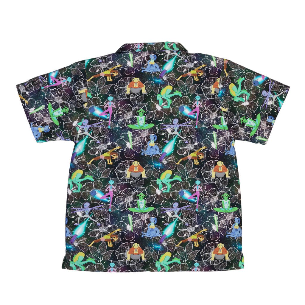 Space Alien Yoga Black Youth Hawaiian Shirt - Designs by Nathan - outer space & astronaut print - Q3