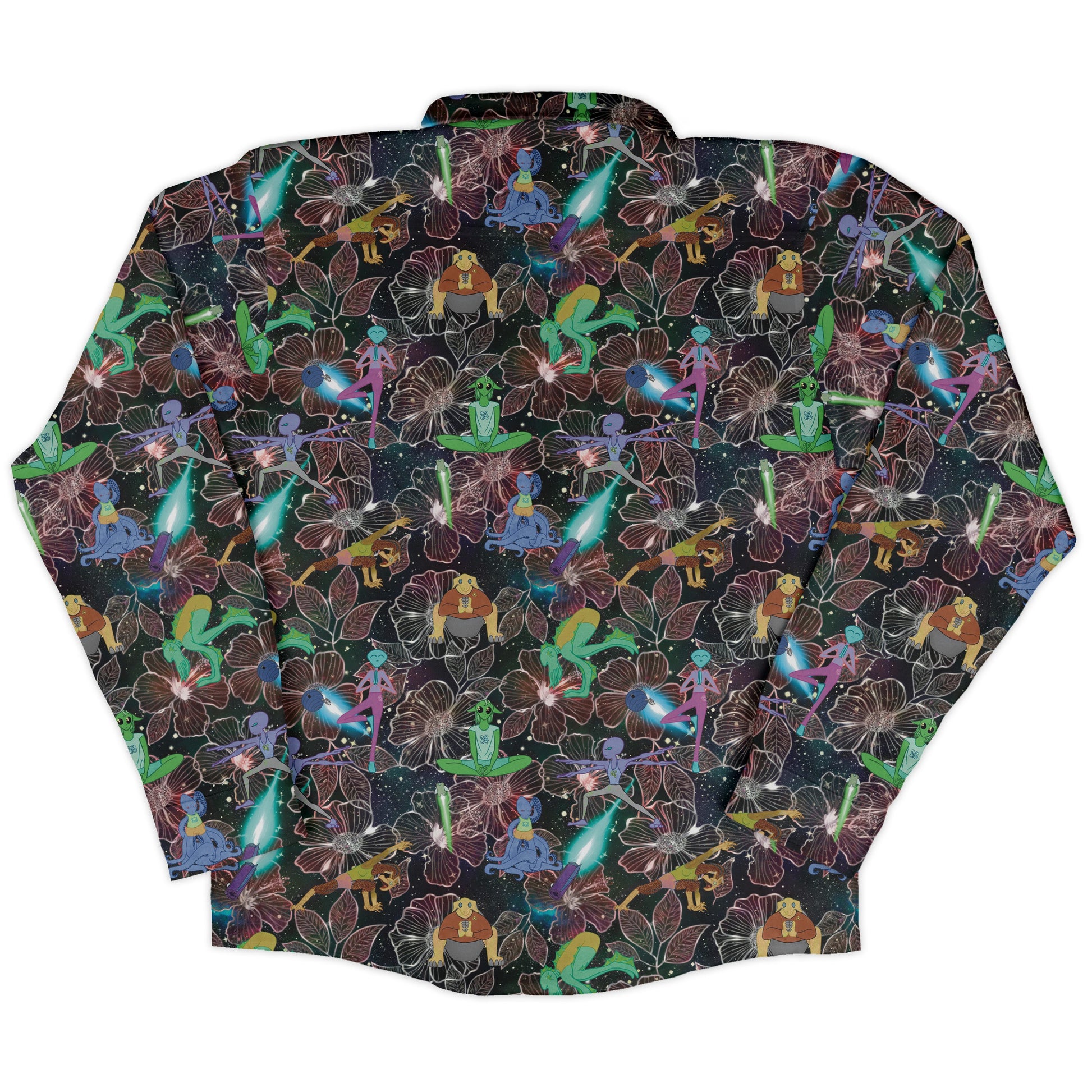 Space Alien Yoga Red Long Sleeve Button Up Shirt