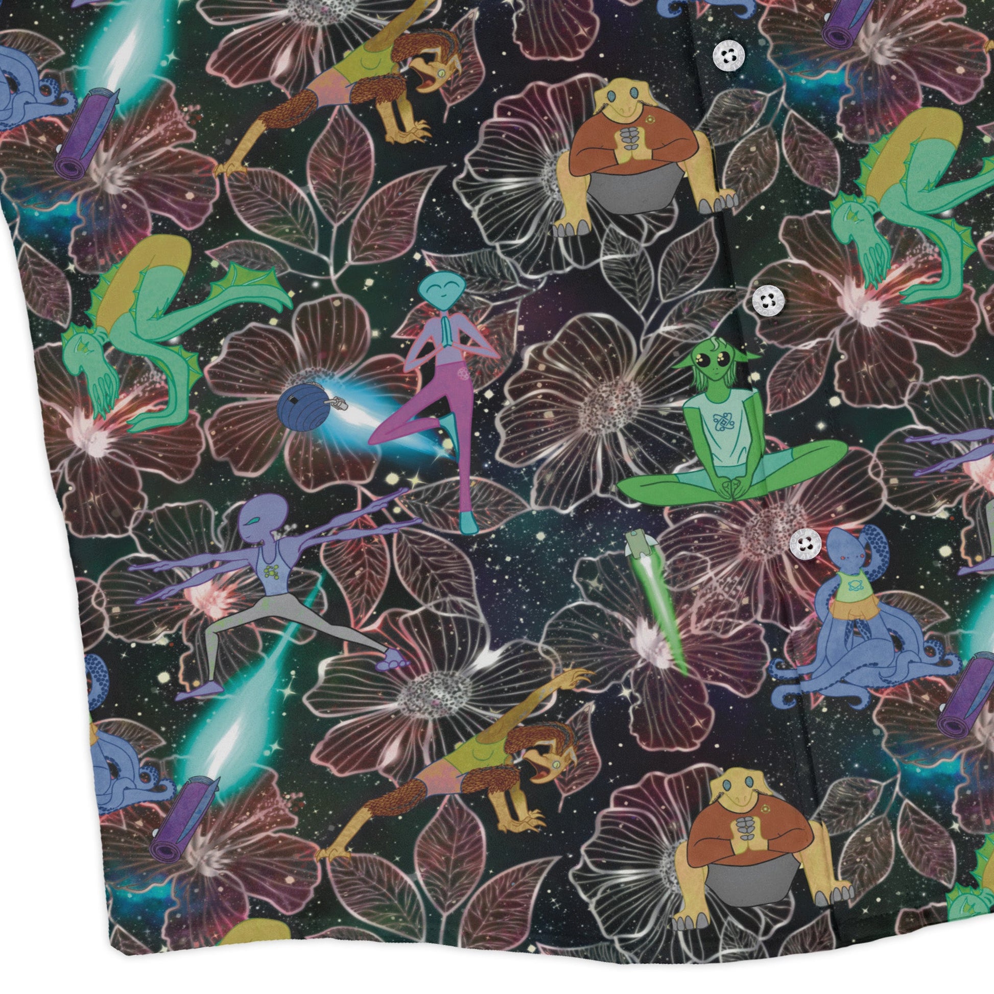Space Alien Yoga Red Long Sleeve Button Up Shirt