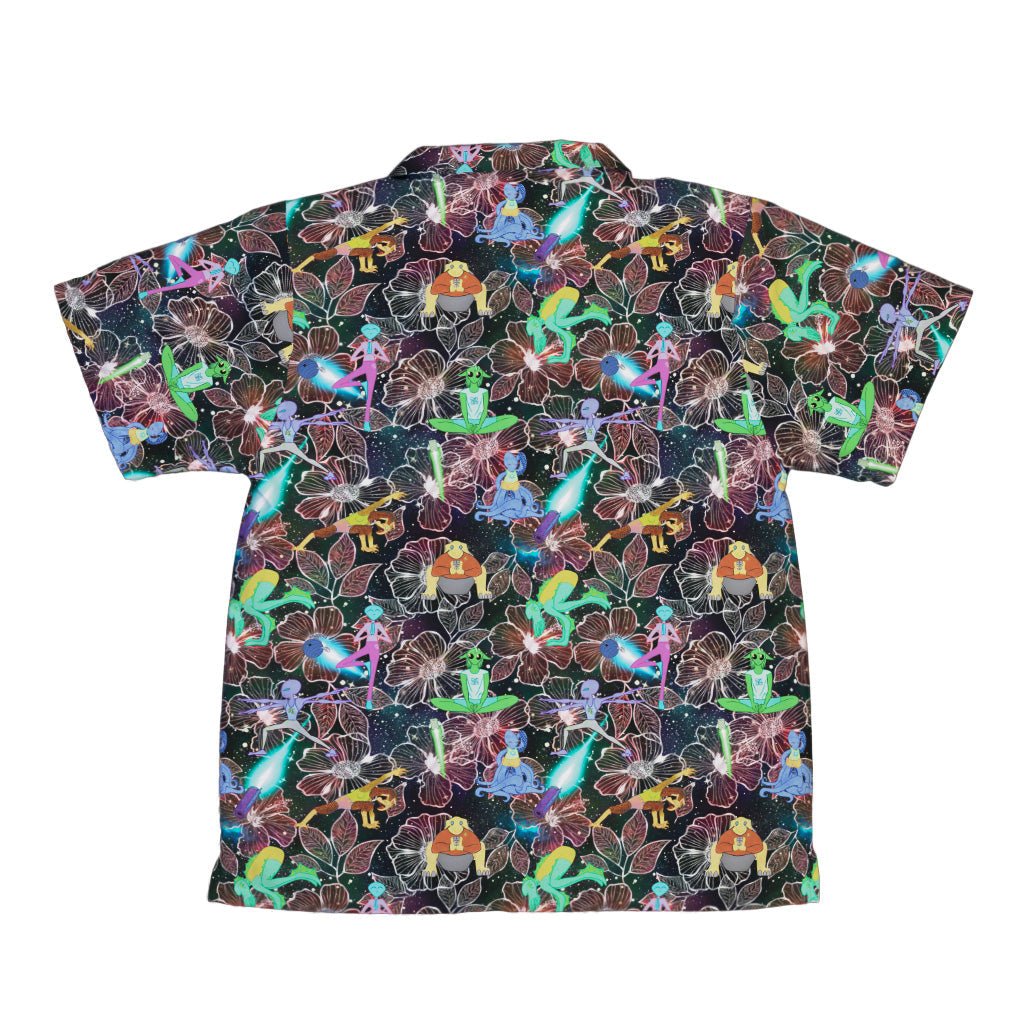 Space Alien Yoga Red Youth Hawaiian Shirt - Designs by Nathan - outer space & astronaut print - Q3