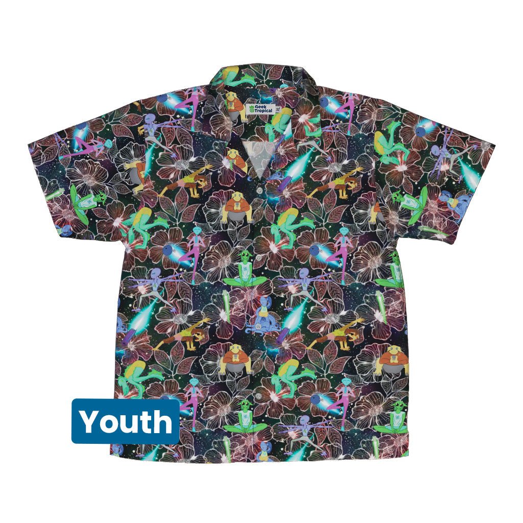 Space Alien Yoga Red Youth Hawaiian Shirt - Designs by Nathan - outer space & astronaut print - Q3