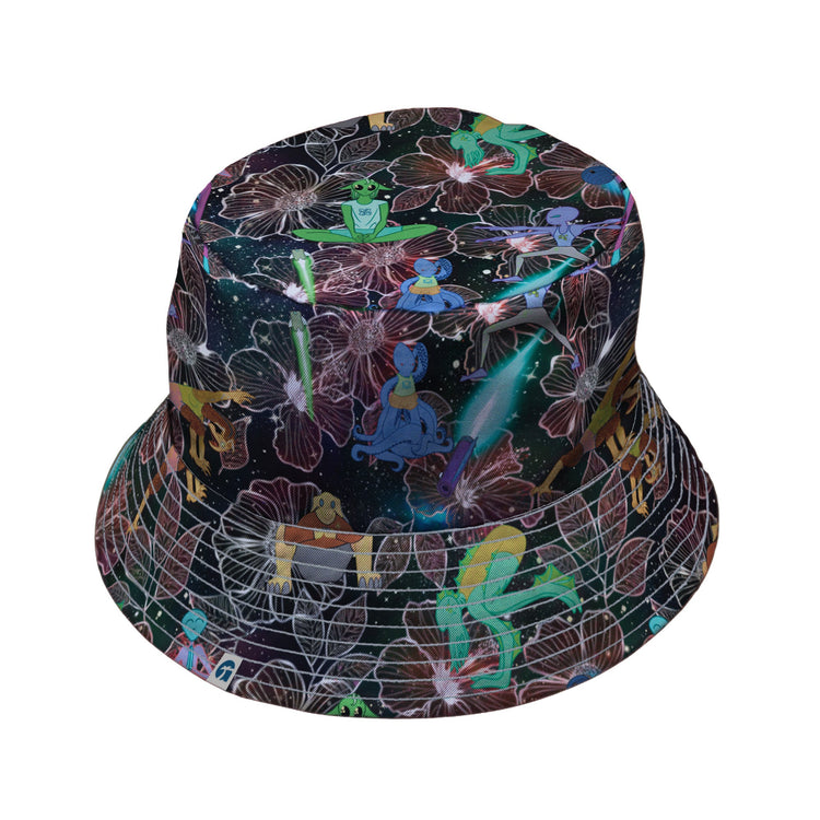 Space Alien Yoga Red Bucket Hat