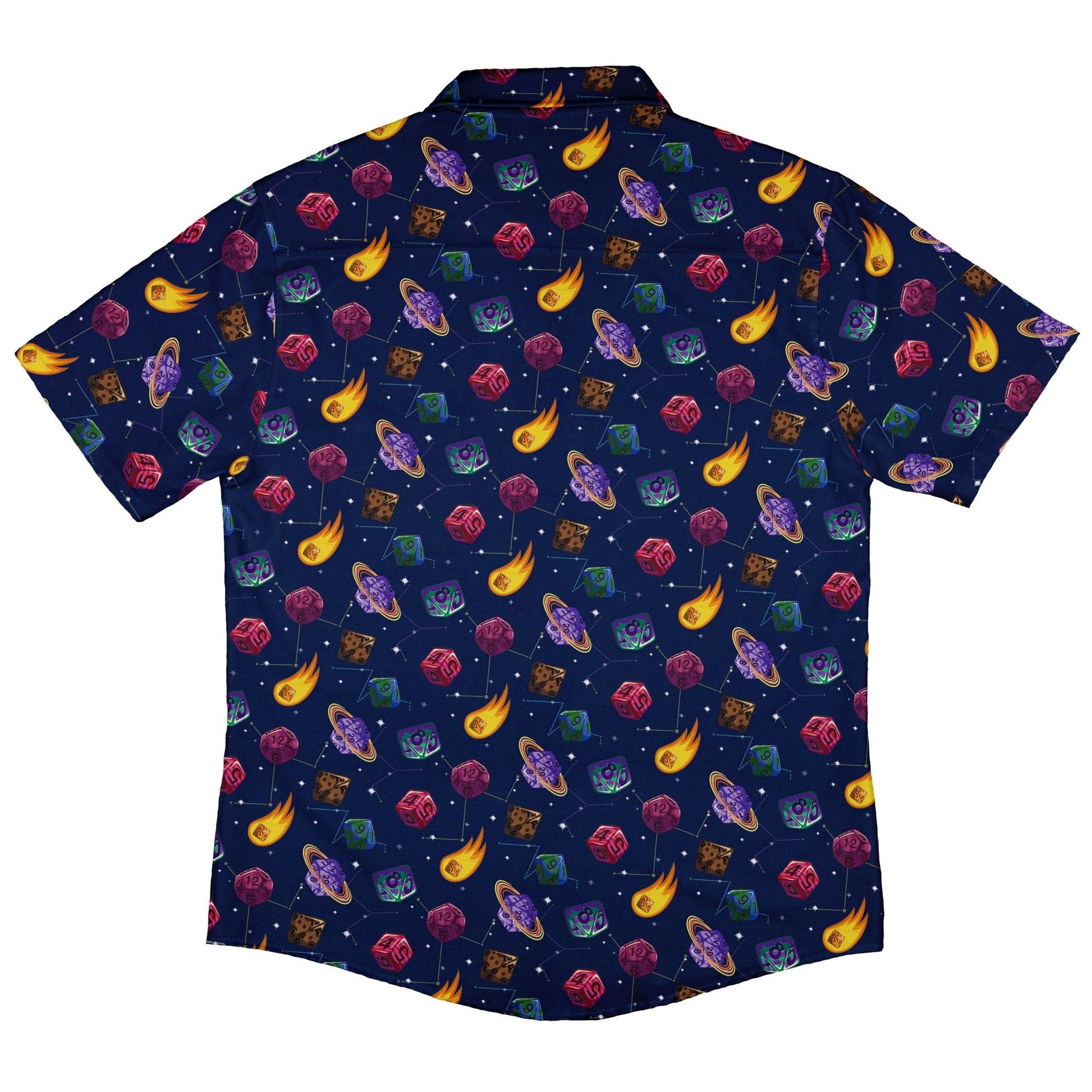 Space DND Dice Planets Button Up Shirt - adult sizing - Design by Carla Morrow - dnd & rpg print