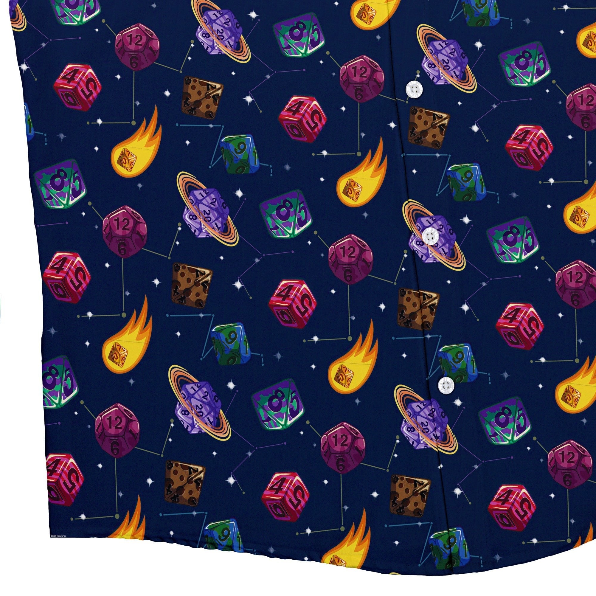 Space DND Dice Planets Button Up Shirt - adult sizing - Design by Carla Morrow - dnd & rpg print