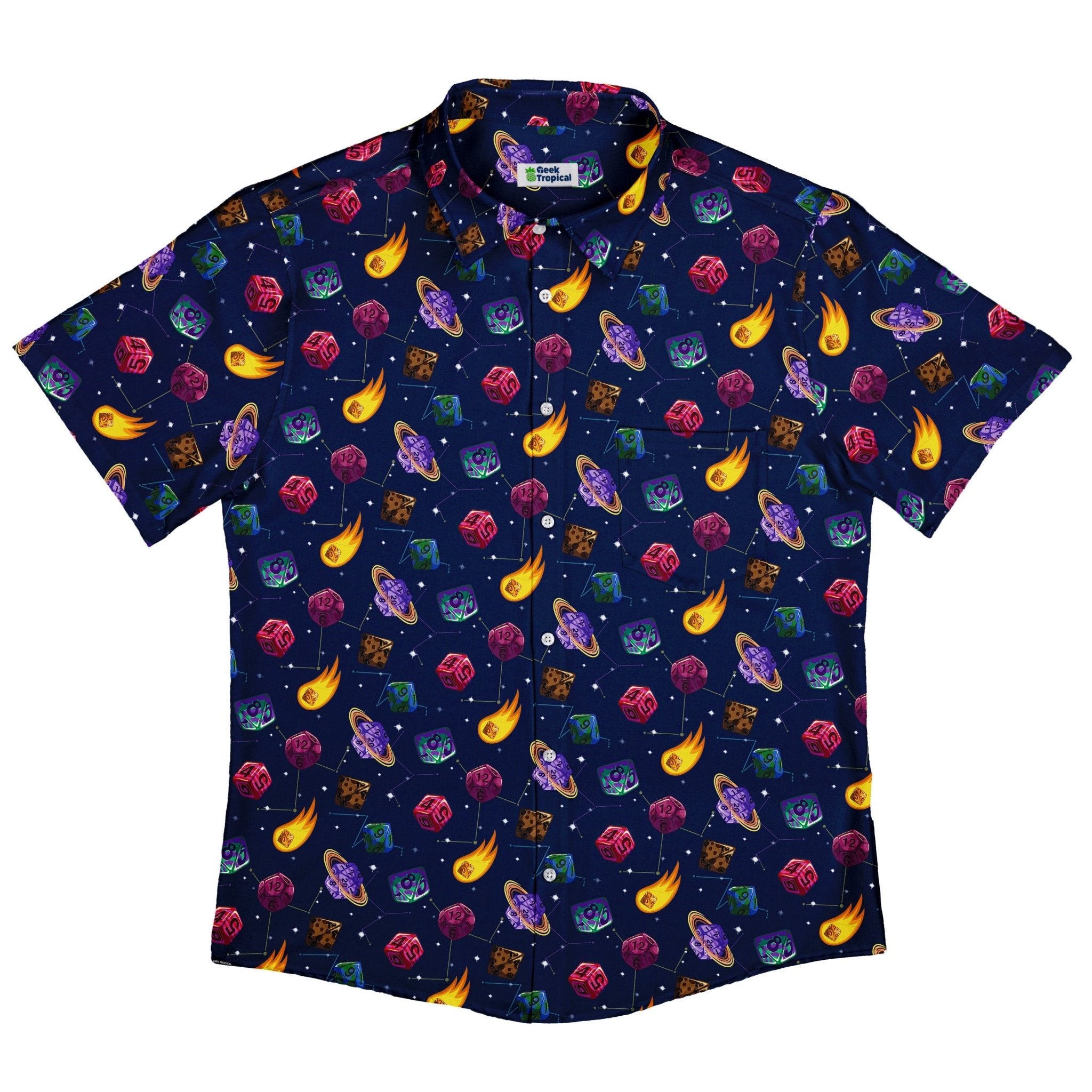 Space DND Dice Planets Button Up Shirt - adult sizing - Design by Carla Morrow - dnd & rpg print