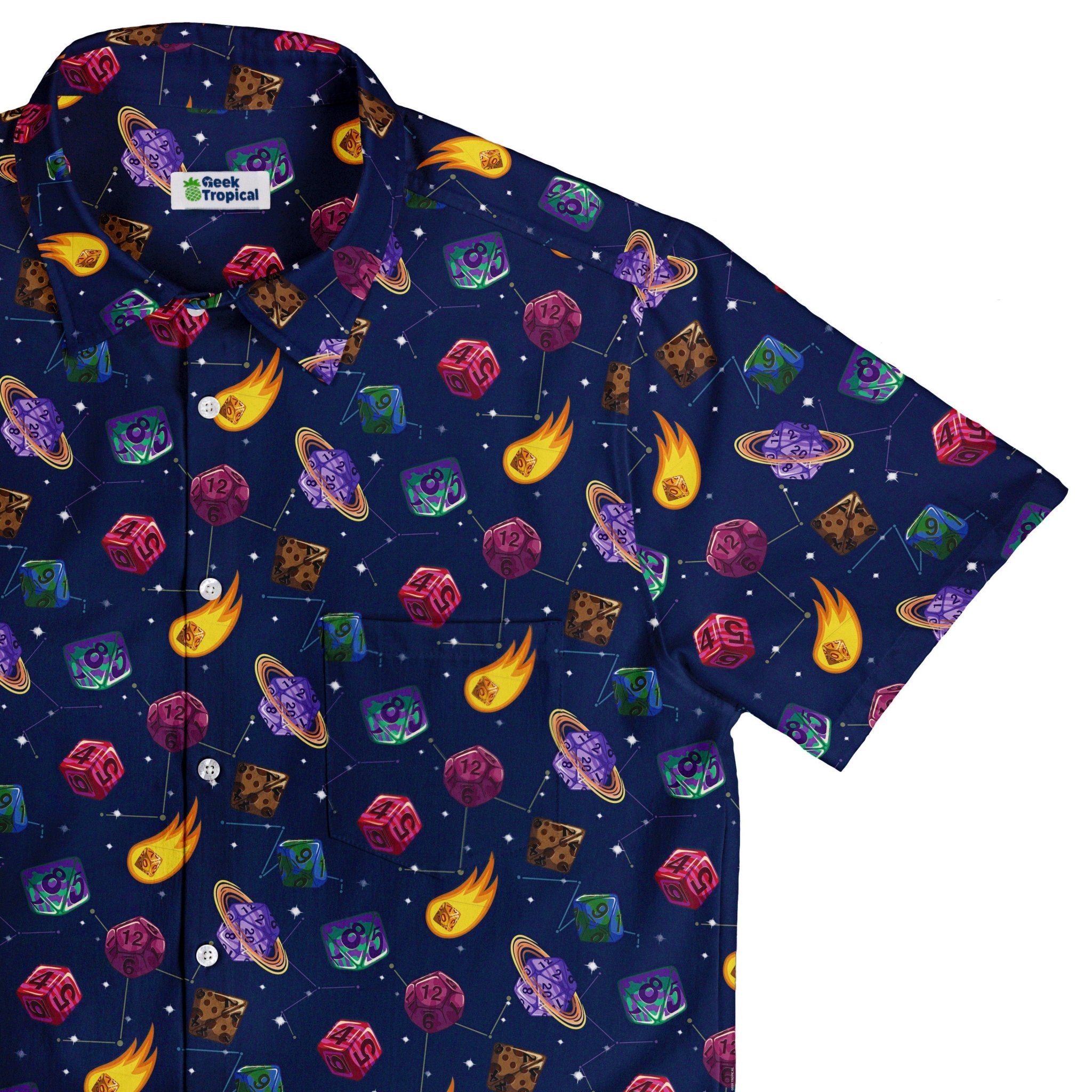 Space DND Dice Planets Button Up Shirt - adult sizing - Design by Carla Morrow - dnd & rpg print