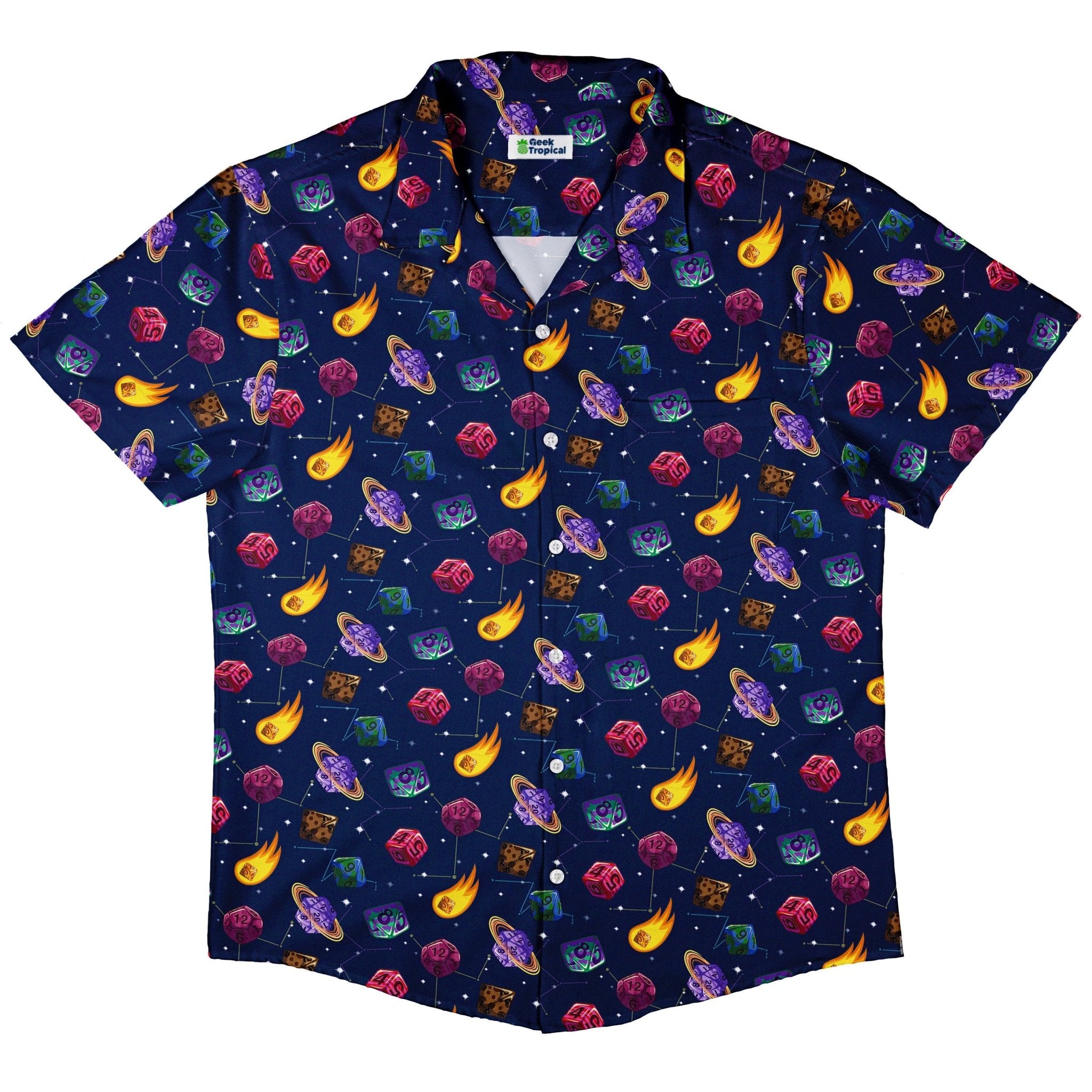 Space DND Dice Planets Button Up Shirt - adult sizing - Design by Carla Morrow - dnd & rpg print