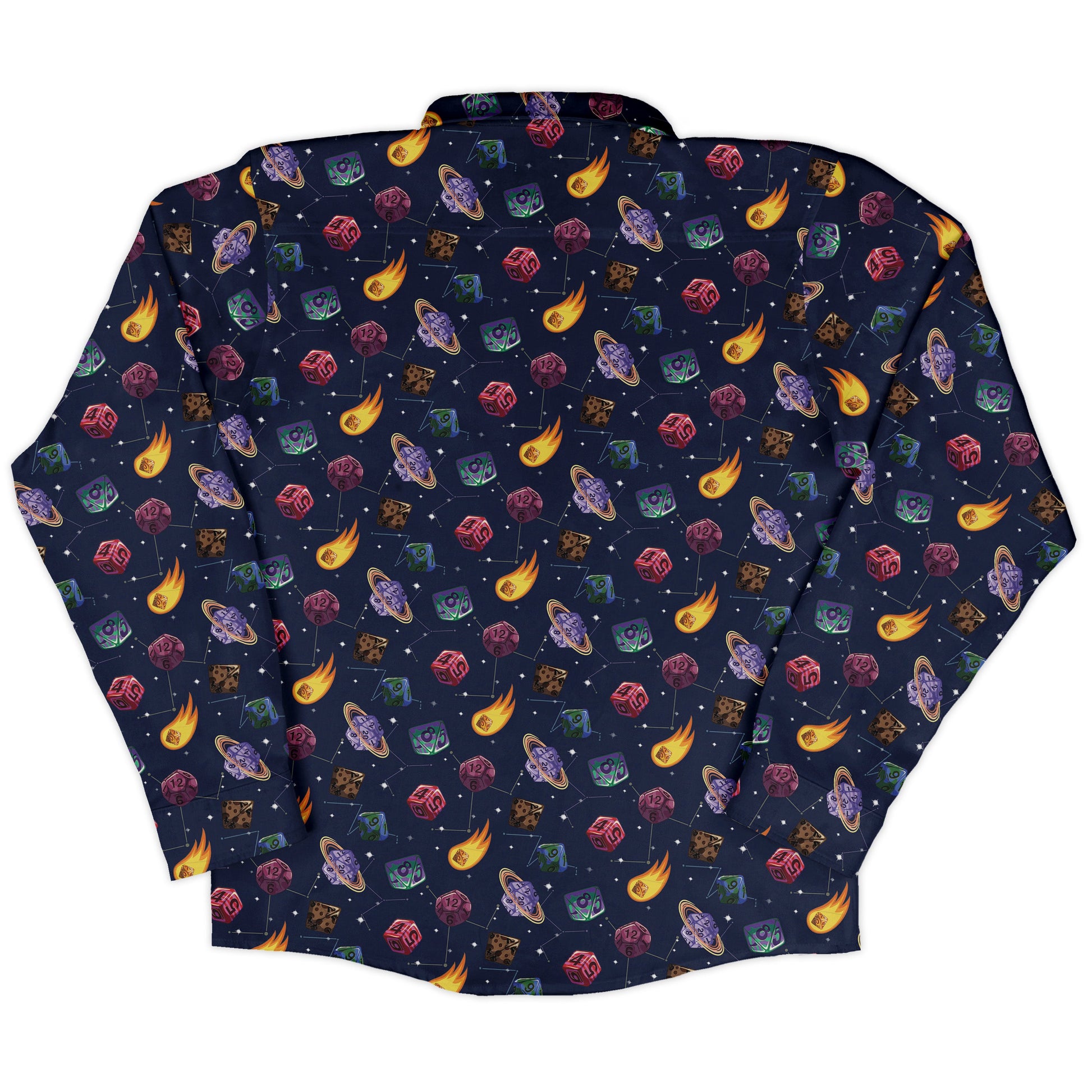 Space DND Dice Planets Long Sleeve Button Up Shirt