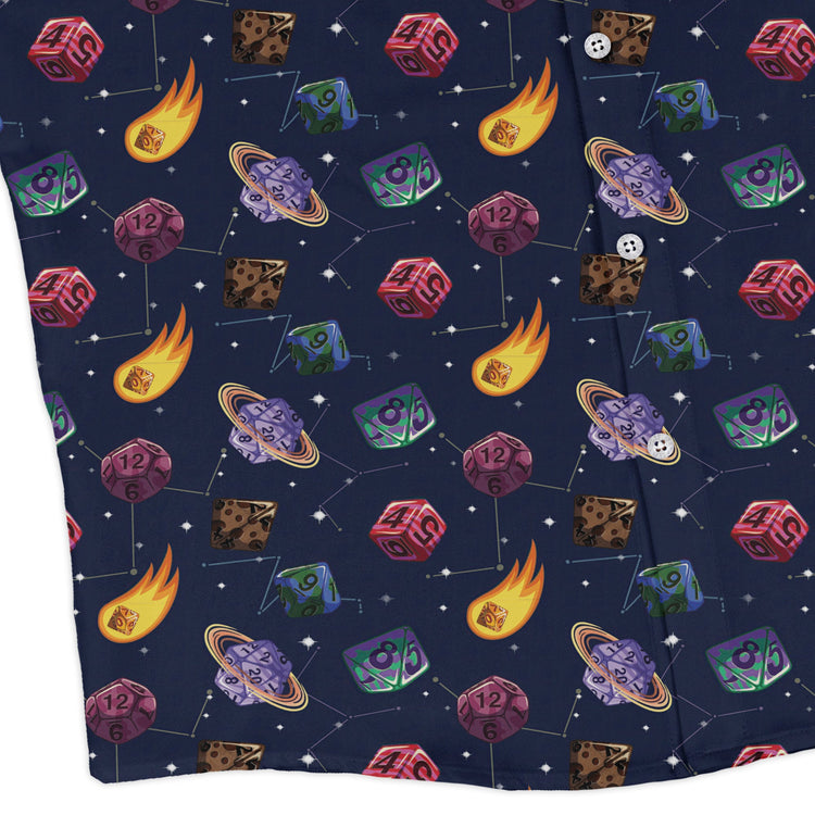 Space DND Dice Planets Long Sleeve Button Up Shirt Geek Nerd adult sizing Design by Carla Morrow dnd & rpg print