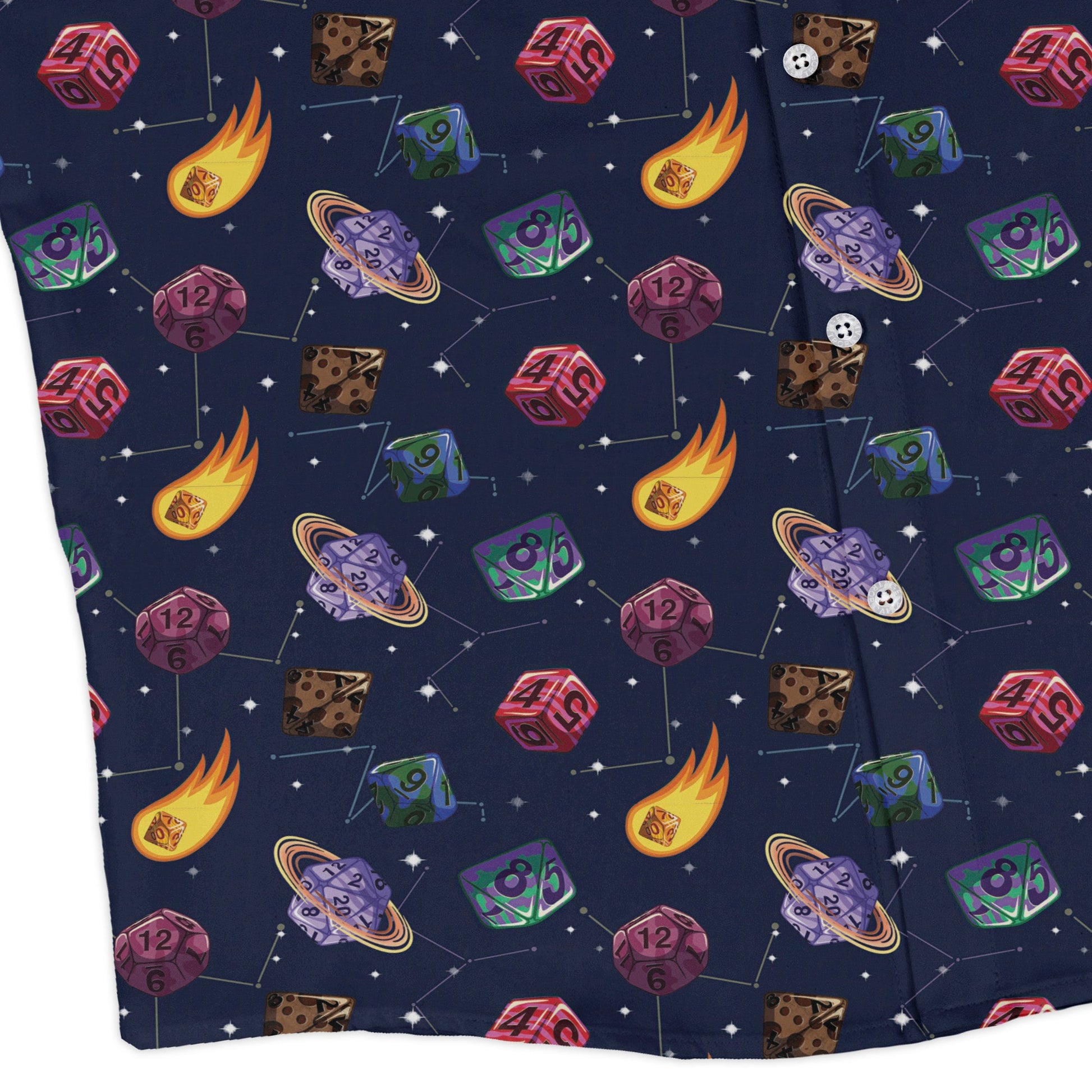 Space DND Dice Planets Long Sleeve Button Up Shirt