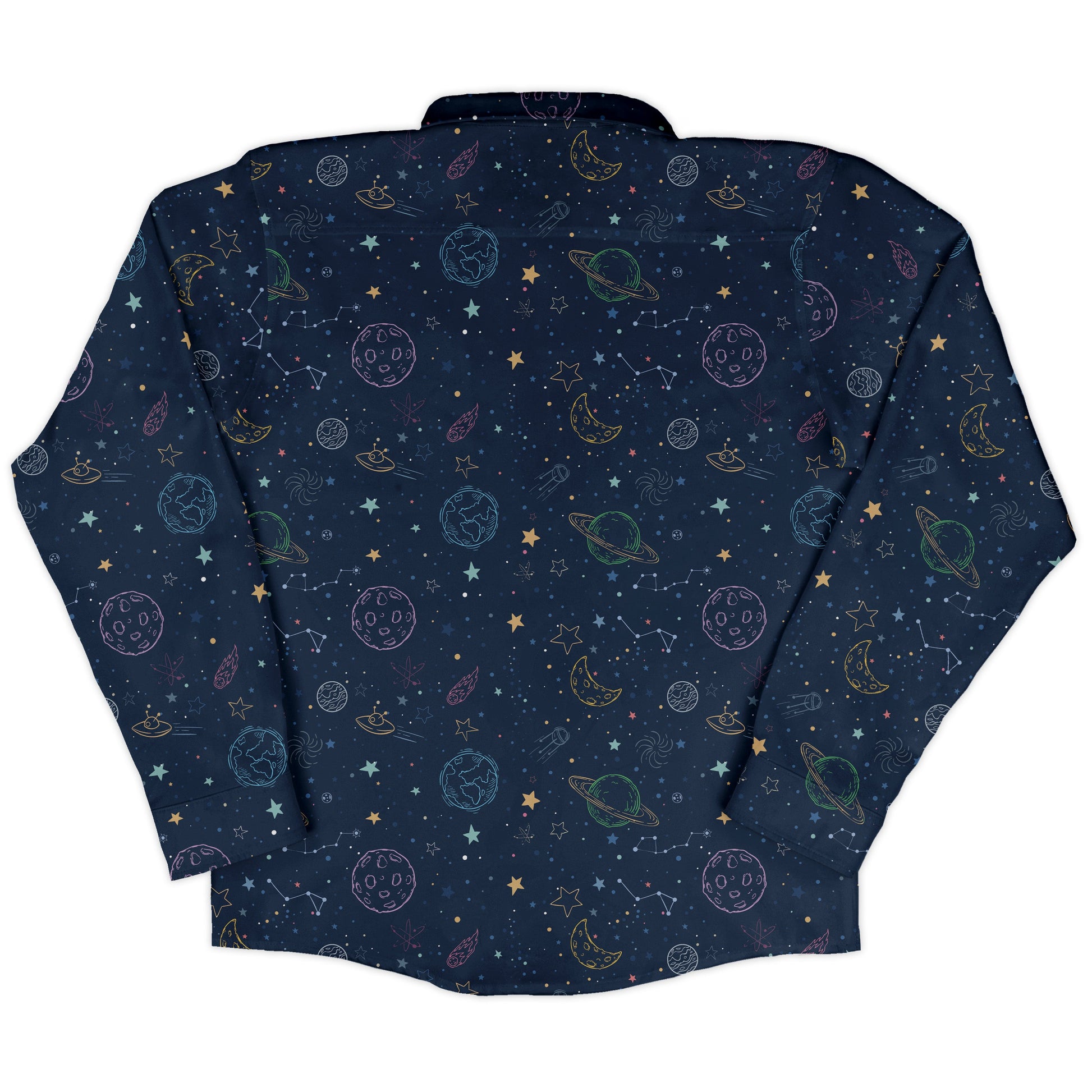 Space Doodles Blue Long Sleeve Button Up Shirt