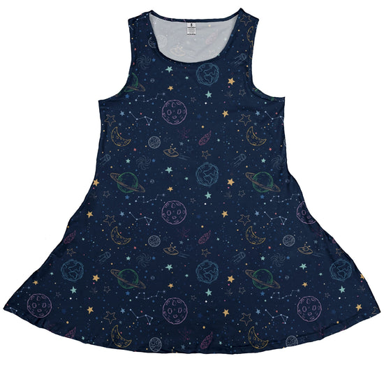 Space Doodles Blue Dress Geek Nerd lx - C outer space & astronaut print Simple Patterns