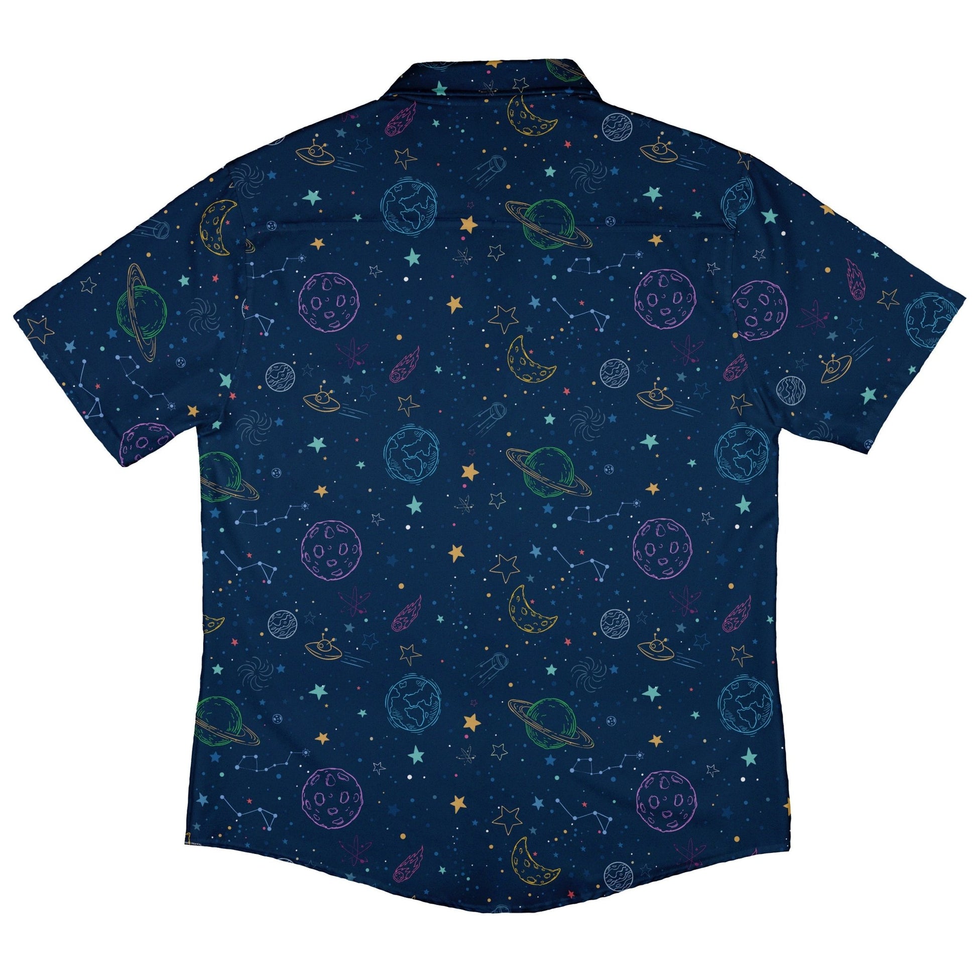 Space Doodles Blue Button Up Shirt - adult sizing - outer space & astronaut print - Simple Patterns