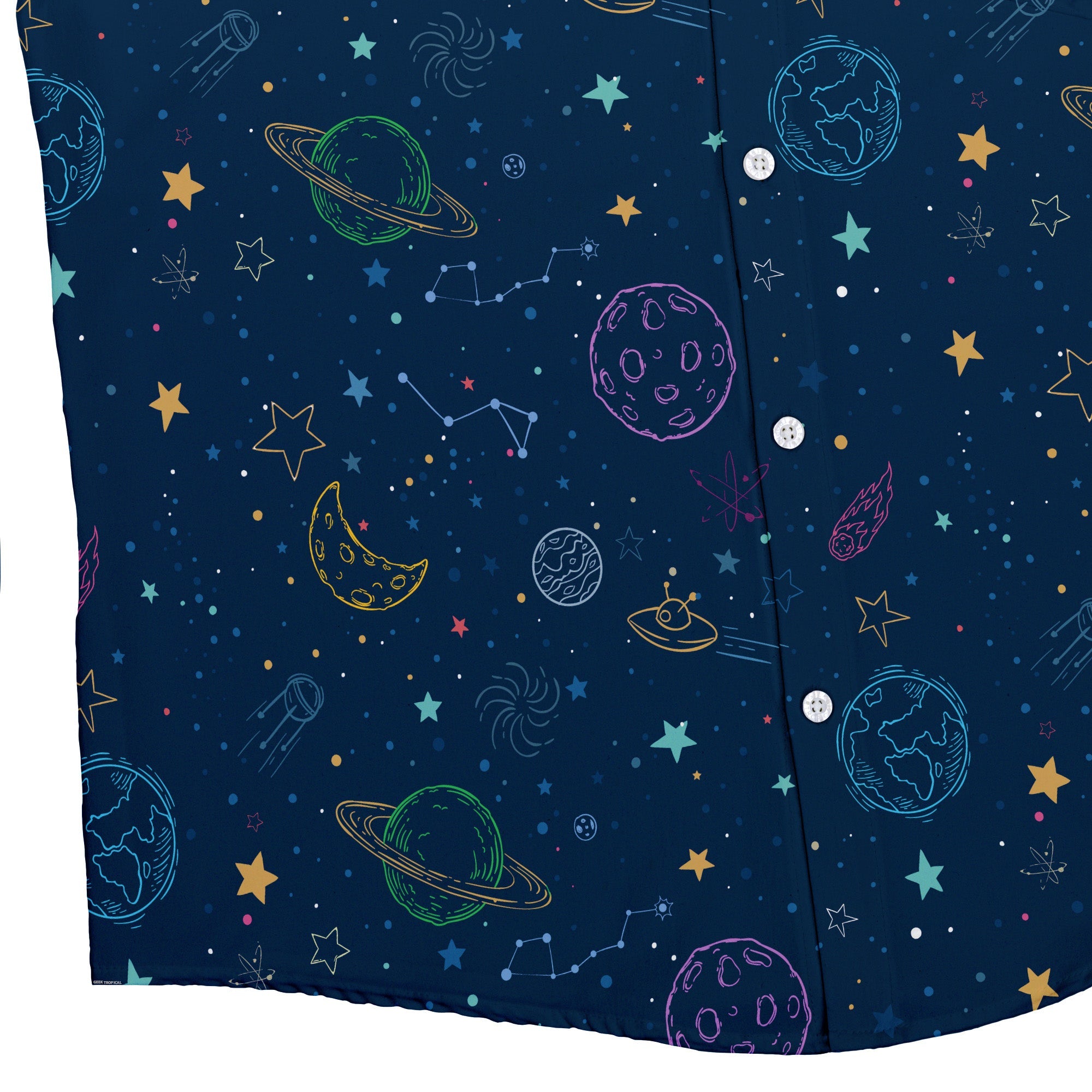 Space Doodles Blue Button Up Shirt - adult sizing - outer space & astronaut print - Simple Patterns