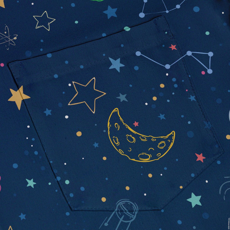 Space Doodles Blue Button Up Shirt - adult sizing - outer space & astronaut print - Simple Patterns