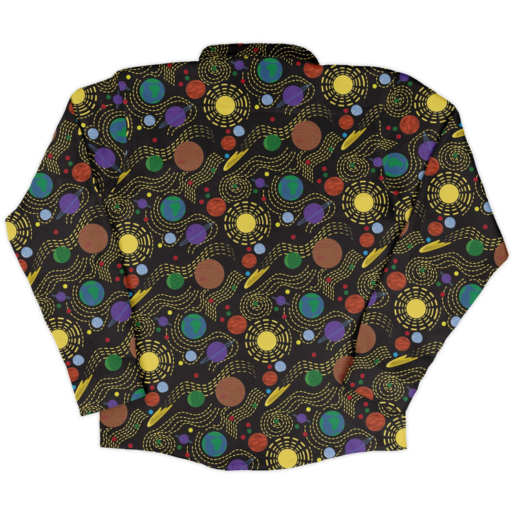 Space Explorers Long Sleeve Button Up Shirt Geek Nerd adult sizing Design by Heather Davenport FLOW DESC WRITING