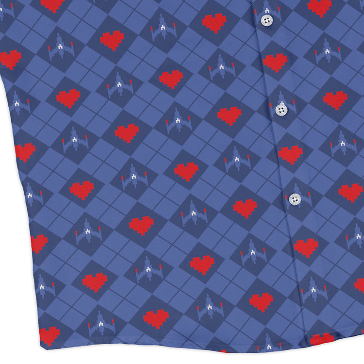 Space Fighter Heart Long Sleeve Button Up Shirt Geek Nerd adult sizing Design by Heather Davenport FLOW DESC WRITING