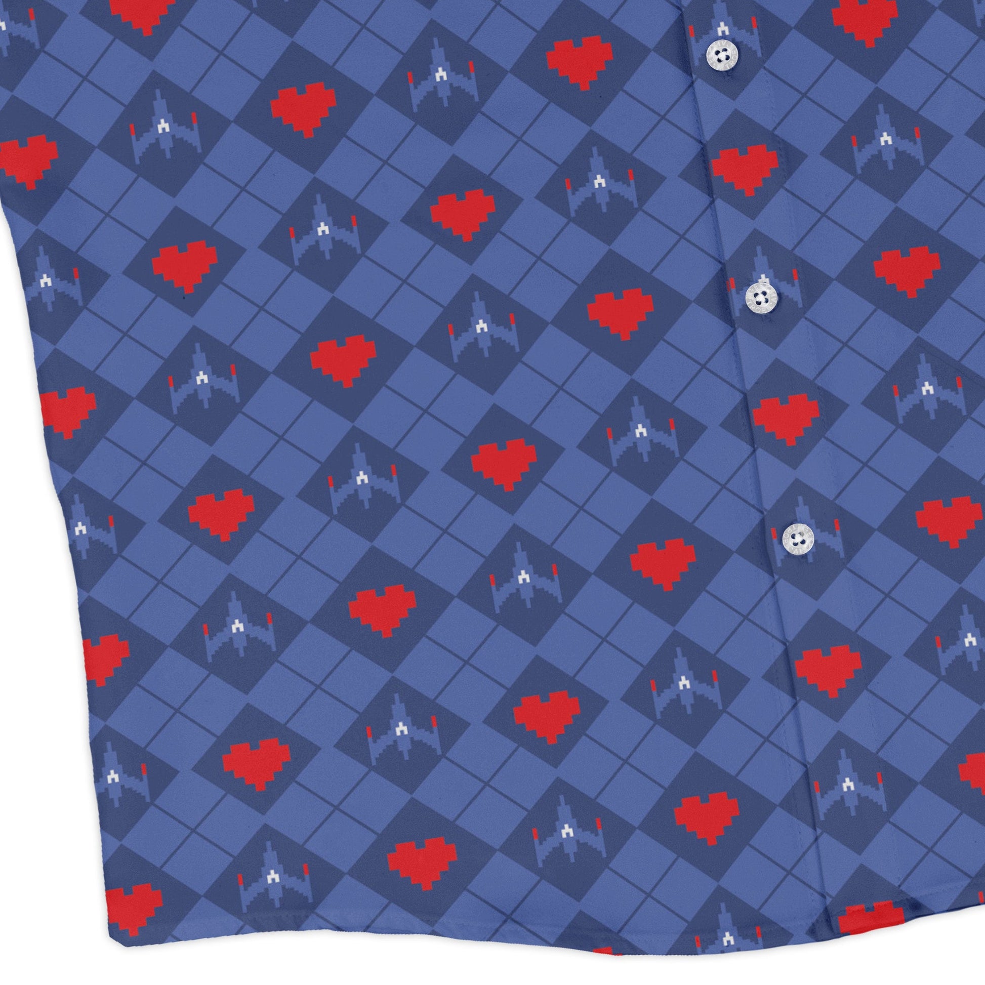 Space Fighter Heart Long Sleeve Button Up Shirt