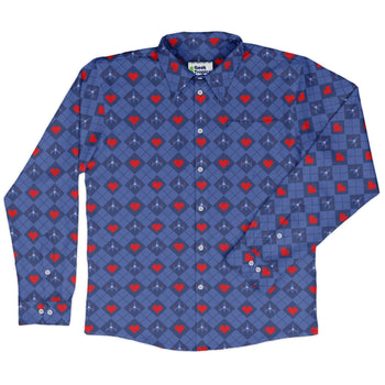 Space Fighter Heart Long Sleeve Button Up Shirt Geek Nerd adult sizing Design by Heather Davenport FLOW DESC WRITING