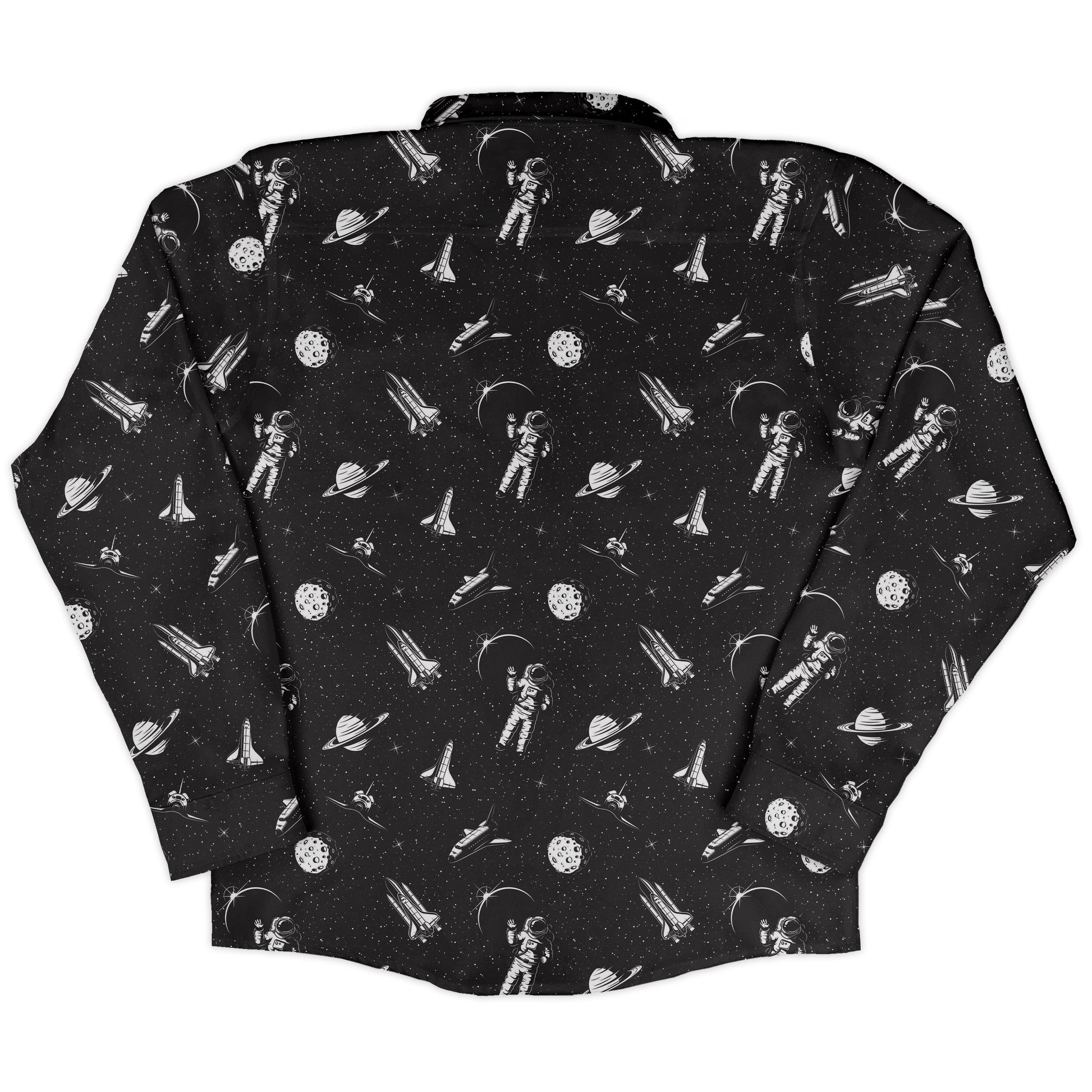 Space Mission Black Outer Space Long Sleeve Button Up Shirt