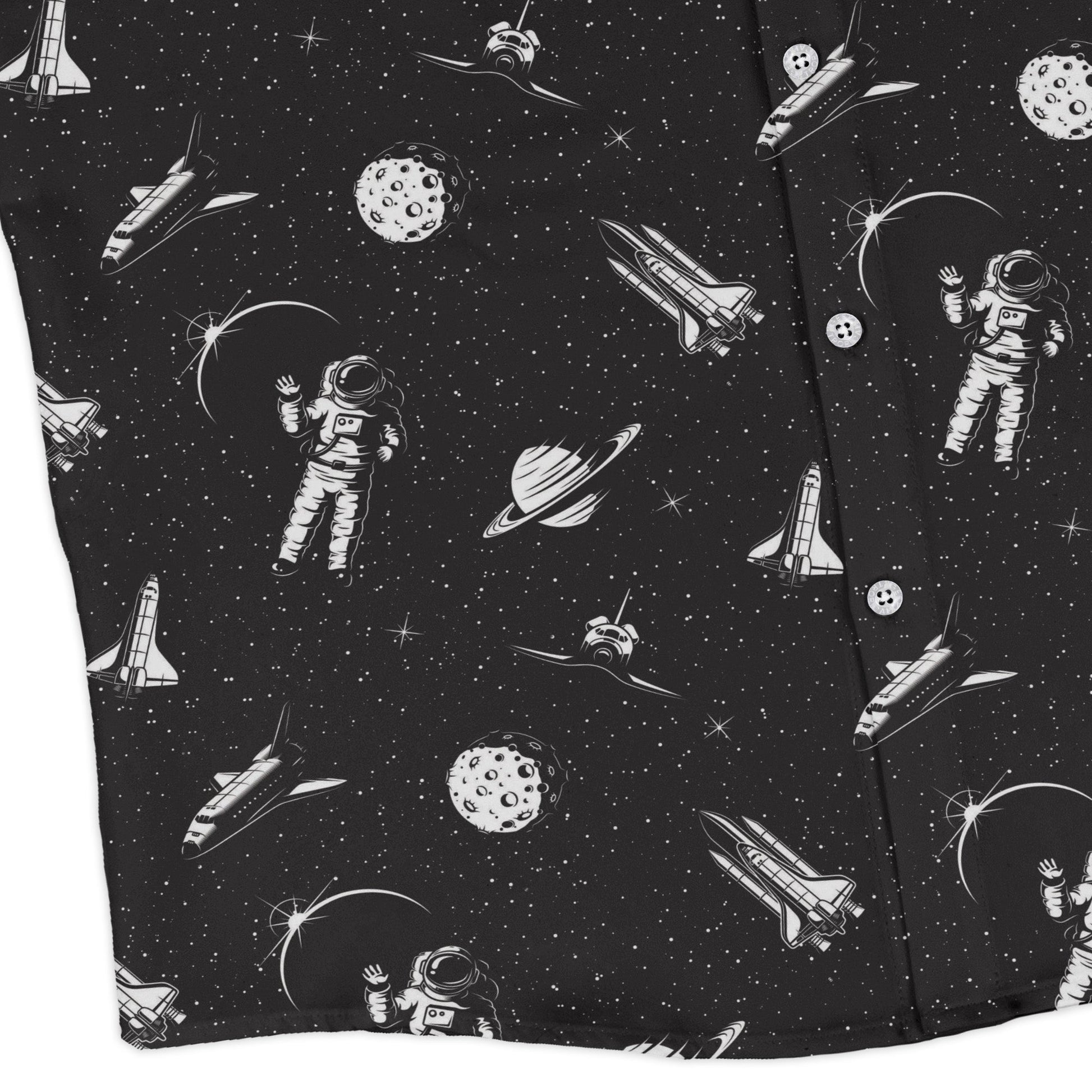 Space Mission Black Outer Space Long Sleeve Button Up Shirt