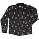 Space Mission Black Outer Space Long Sleeve Button Up Shirt Geek Nerd adult sizing FLOW DESC WRITING outer space & astronaut print