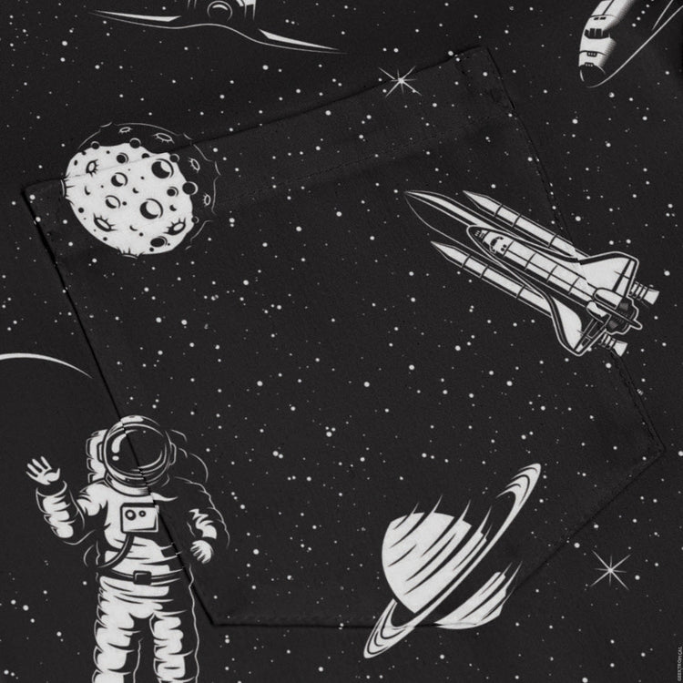 Space Mission Black Outer Space Long Sleeve Button Up Shirt Geek Nerd adult sizing FLOW DESC WRITING outer space & astronaut print