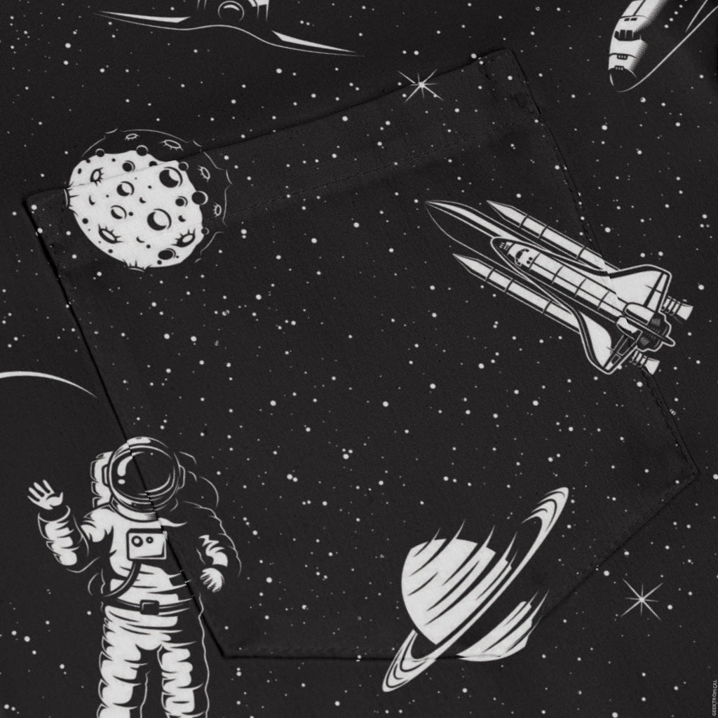 Space Mission Black Outer Space Long Sleeve Button Up Shirt