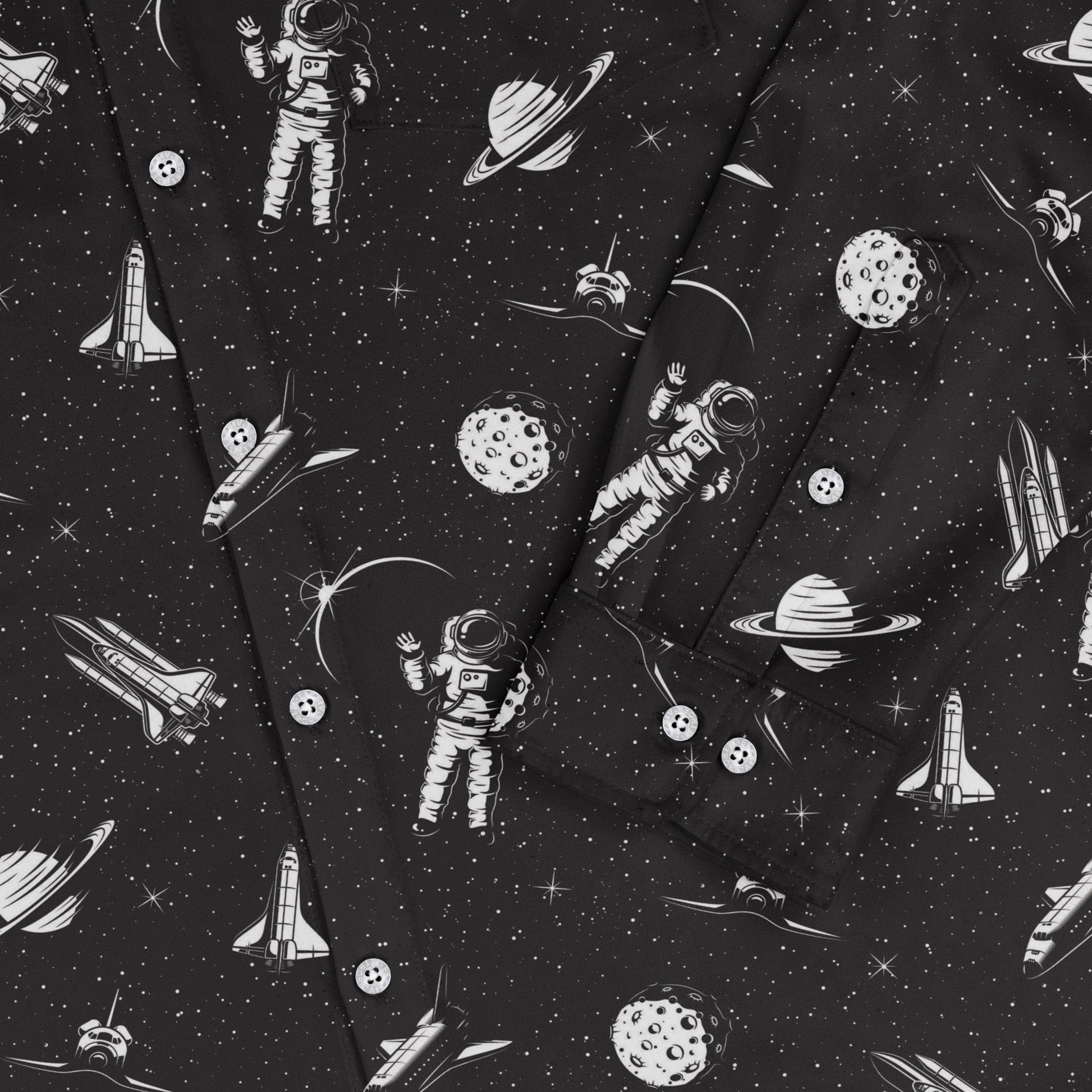 Space Mission Black Outer Space Long Sleeve Button Up Shirt