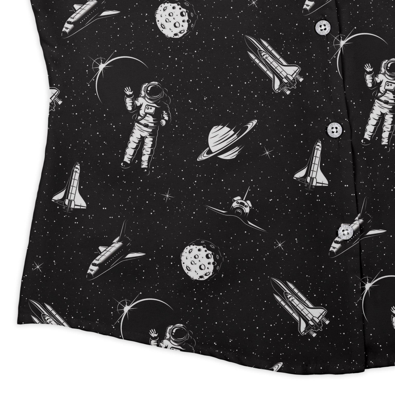 Space Mission Black Outer Space Curvy Button Up Shirt Geek Nerd outer space & astronaut print Simple Patterns women