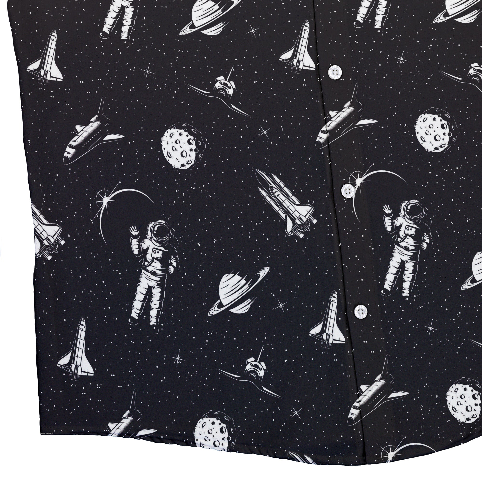 Space Mission Black Outer Space Button Up Shirt - adult sizing - outer space & astronaut print - Simple Patterns