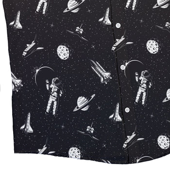 Space Mission Black Outer Space Button Up Shirt - adult sizing - outer space & astronaut print - Simple Patterns